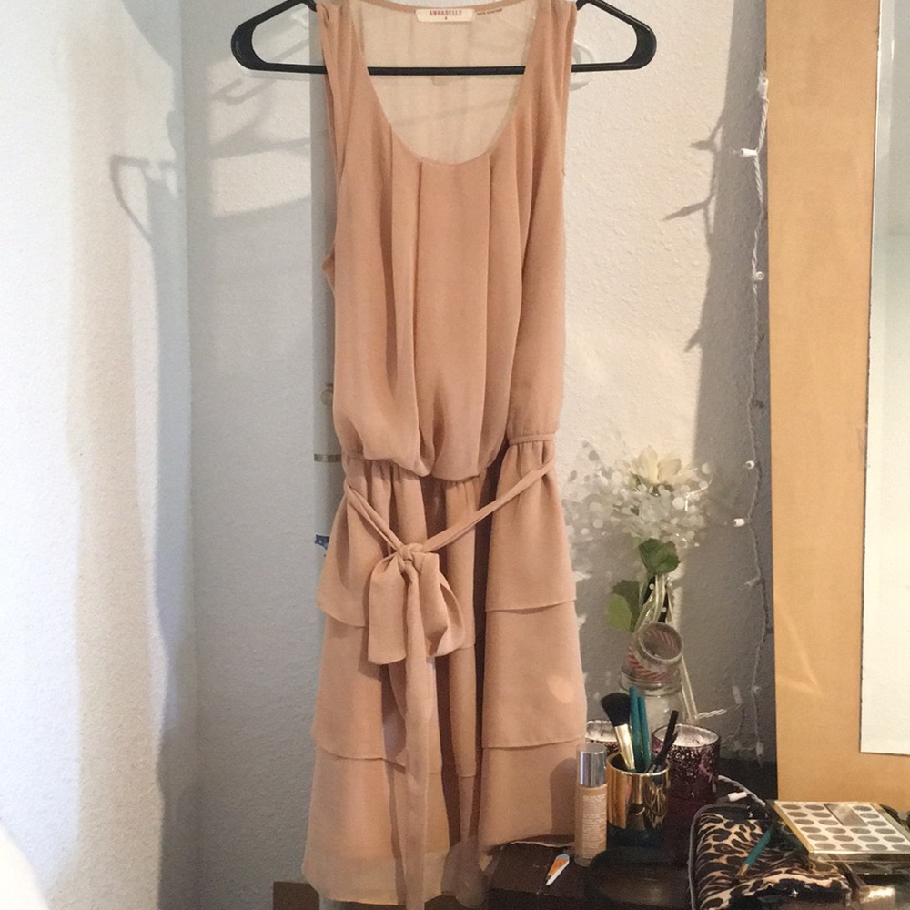 Beige, tie around waist dress